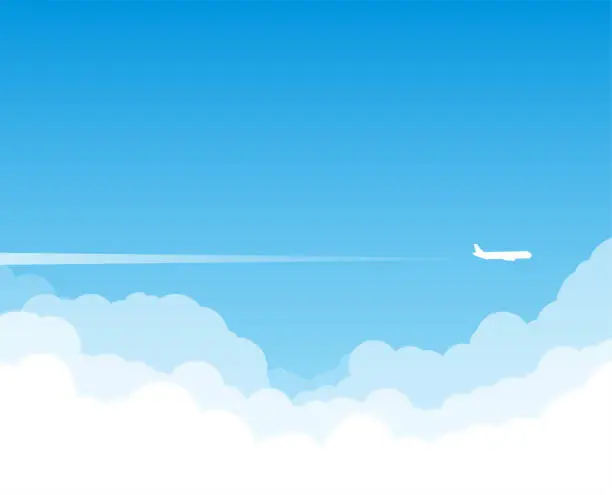 Vector illustration of Plane flying above clouds