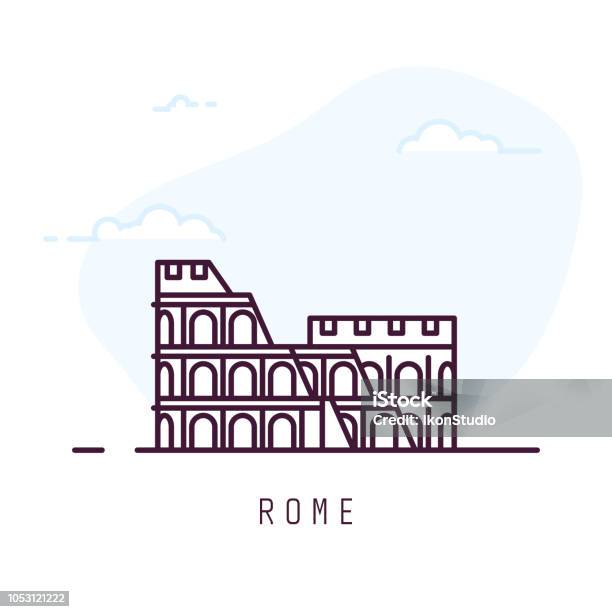 Rome Line Style Colosseum Stock Illustration - Download Image Now - Icon Symbol, Coliseum - Rome, Rome - Italy