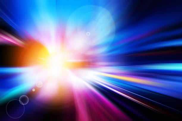 istock Abstract background of moving traffic light trails with circle bokeh 1053121512