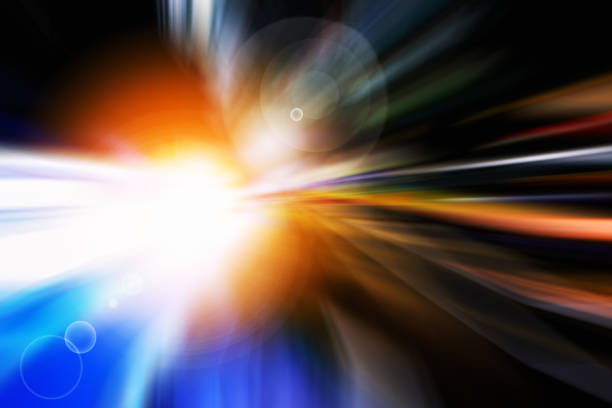 istock Abstract background of moving traffic light trails with circle bokeh 1053121608