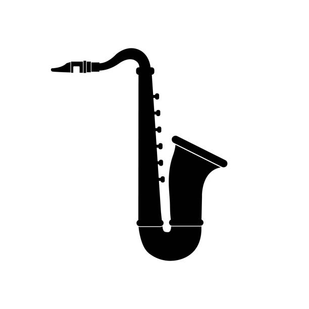 illustrations, cliparts, dessins animés et icônes de icône du saxophone sur fond blanc - recording studio trumpet musical instrument jazz