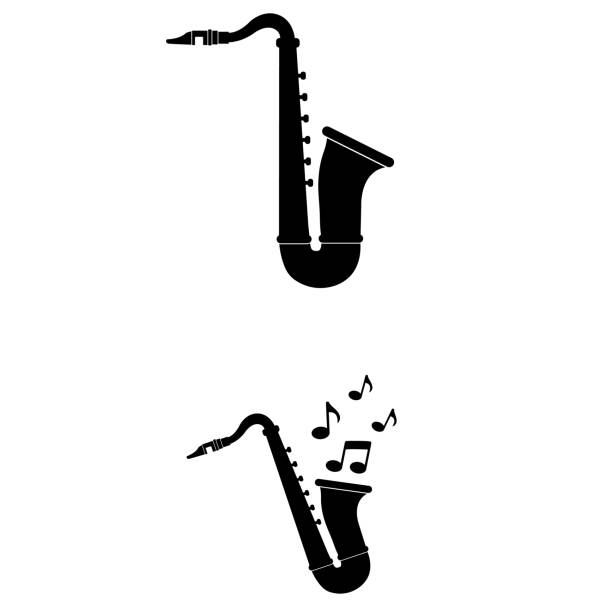 illustrations, cliparts, dessins animés et icônes de icône du saxophone sur fond blanc - recording studio trumpet musical instrument jazz