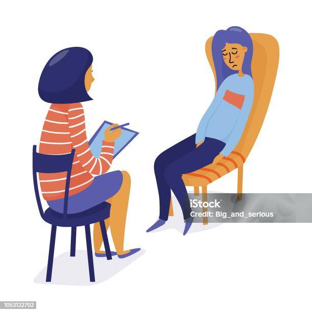 Therapist Psychologist Consulting Depressed Woman Stock Illustration - Download Image Now - Psychotherapy, Mental Health Professional, Depression - Sadness