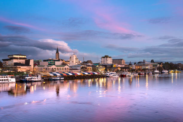 The city of Valdivia at the shore of Calle-Calle river, Chile stock photo
