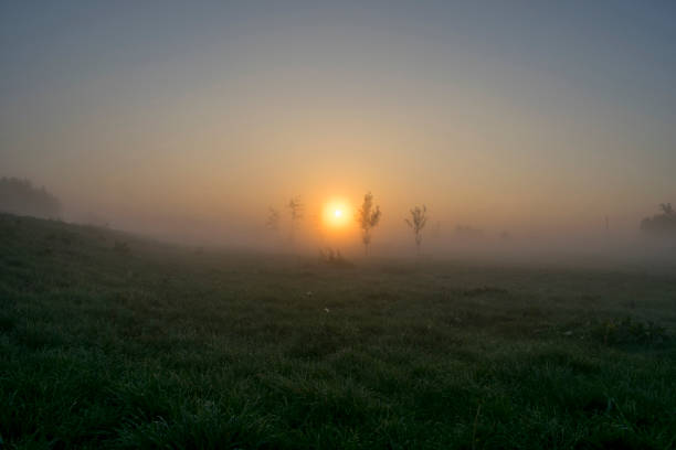 Misty Morning Sunrise Beside The River Dearne Between Adwick Upon Dearne and Harlington, Mexborough, Doncaster, South Yorkshire, England, 10th October, 2018, UK