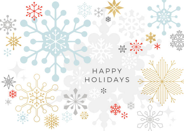Modern Graphic Snowflake Holiday, Christmas Background Graphic snowflakes on white background. Christmas, holiday card. snowflake shape illustrations stock illustrations