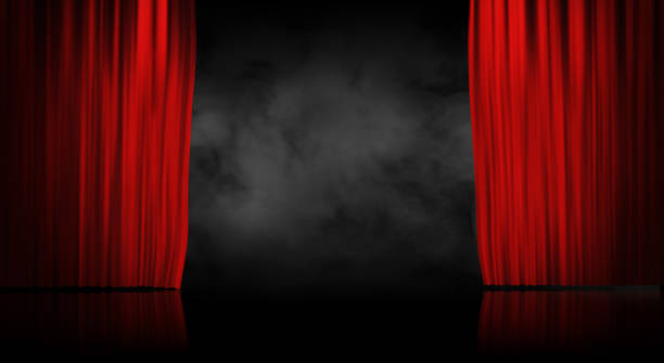 Red stage curtain with smoke background