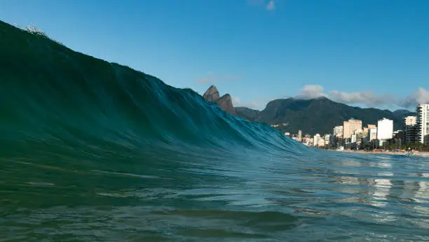 Wave from inside the water at Ipanema beach
