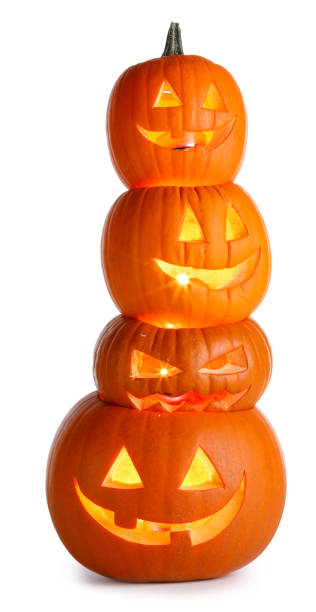 istock Stack of Halloween Pumpkins on white 1053138398