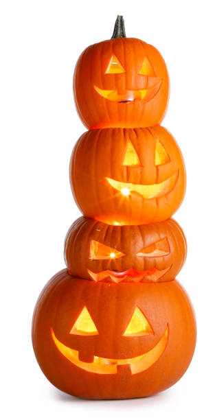Stack of Halloween Pumpkins on white stock photo