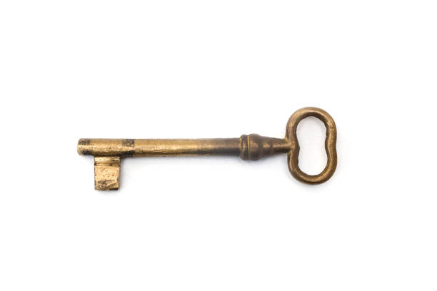 istock Retro bronze  door key isolated on white background 1053139360