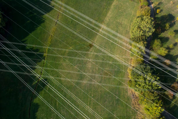 High voltage power lines - aerial view