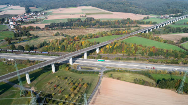 istock Highway and railroad track - aerial view 1053147868