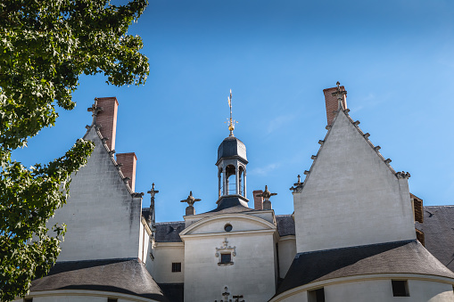 Nantes, France - September 25, 2018: architectural detail of the castle of the Dukes of Brittany on a summer day. It is classified as a historical monument since 1840