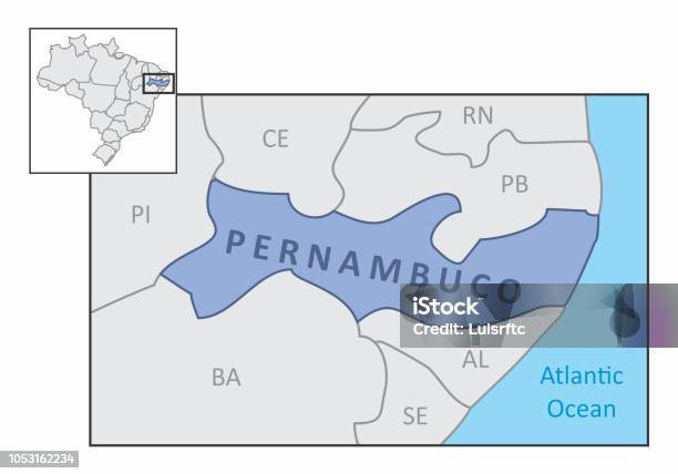 State Of Pernambuco Map Stock Illustration - Download Image Now - Blue, Boundary, Brazil