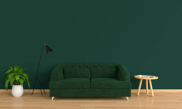 istock Sofa in green living room, 3D rendering 1053162242