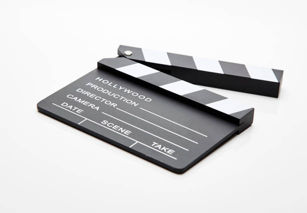 Film slate lying open against white background