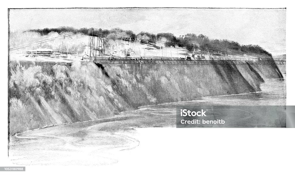 Suspension bridge at Niagara Falls Suspension bridge at Niagara Falls - Scanned 1899 Engraving 19th Century stock illustration