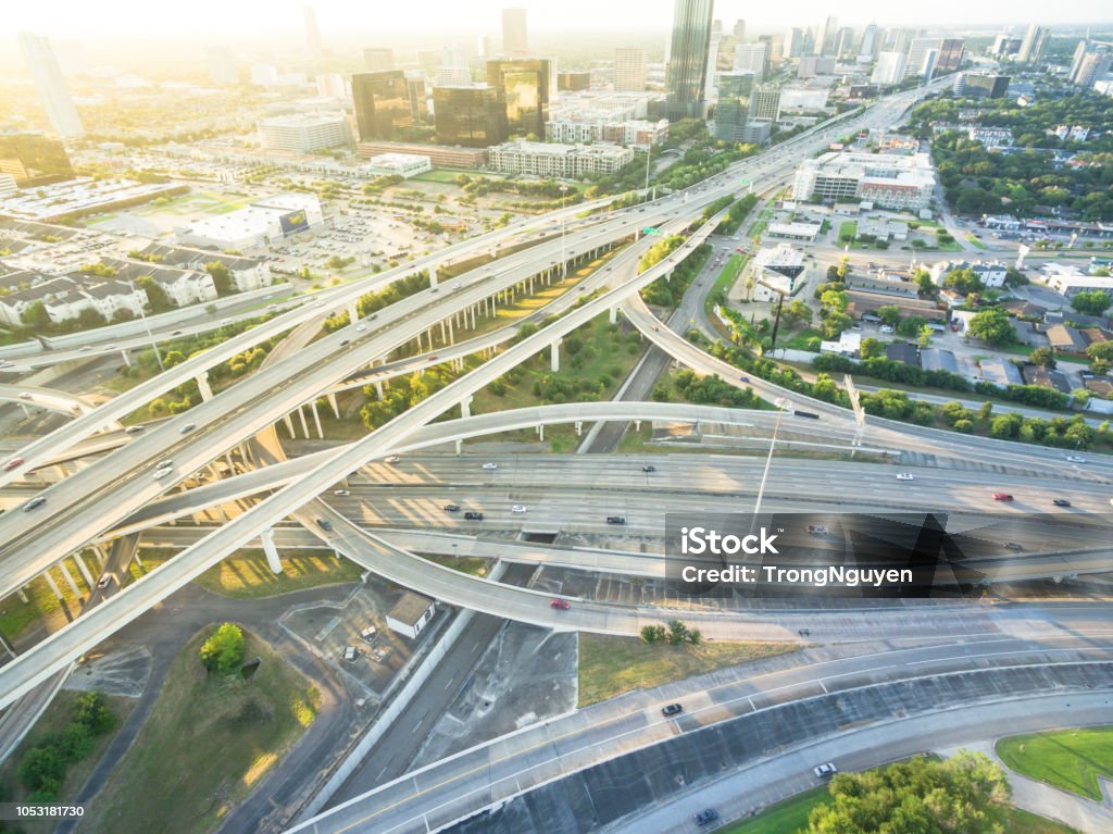 Stack Interchange Height Top View Elevated Highway Stack Interchange And Houston Skylines Stock ...