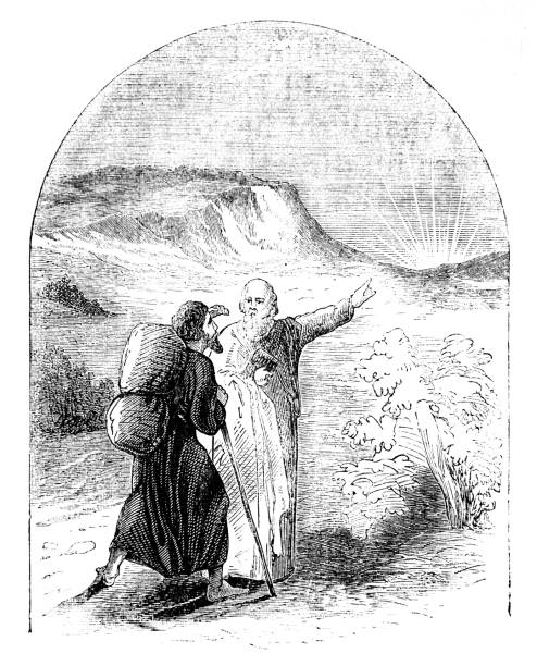Vision of God pointing to the sun from A Pilgrim's Progress Vision of God pointing to the sun from A Pilgrim's Progress
From the 1860 print of "Bunyan's Works", out of copyright pre-1900 book. book title stock illustrations