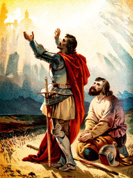 Knight prays to God with man from Pilgrim's Progress A knight prays to God with man from Pilgrim's Progress
From the 1860 print of "Bunyan's Work", out of copyright pre-1900 book. knights templar stock illustrations