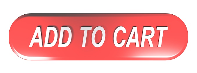 A red rounded rectangle button to ADD TO CART - 3D rendering illustration