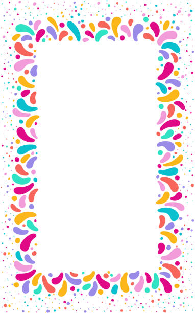 ilustrações de stock, clip art, desenhos animados e ícones de vector festive rectangular frame with ornament of multicolor drops. for carnival festivals design, themes love, children - themes