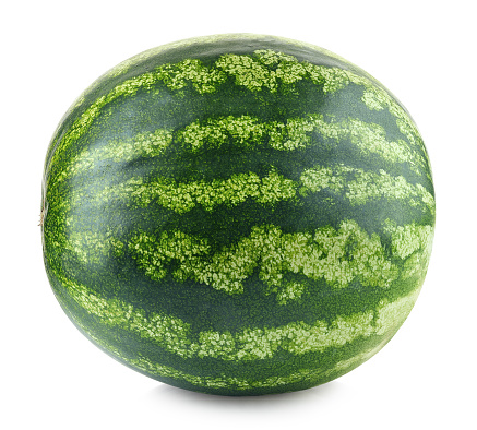 Whole fresh watermelon isolated on white background