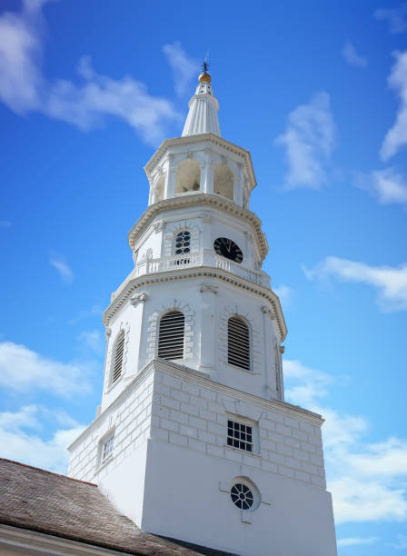 istock White Church Steeple from Ground 1053224946