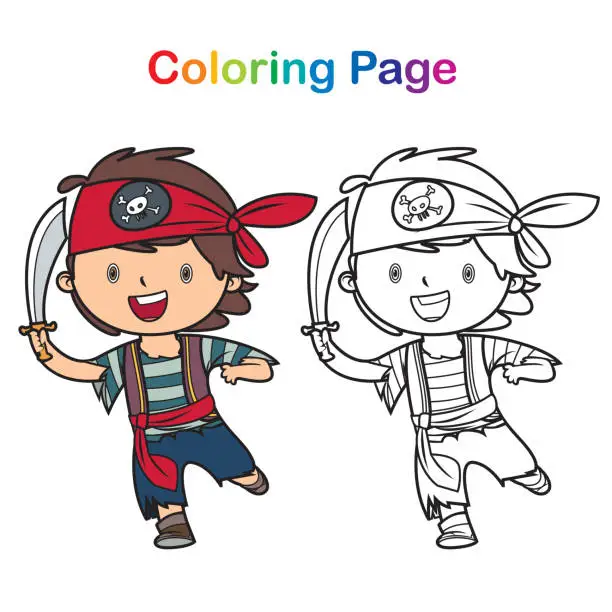 Vector illustration of Coloring book: little boy pirate