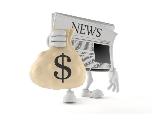 istock Newspaper character holding money bag 1053232640