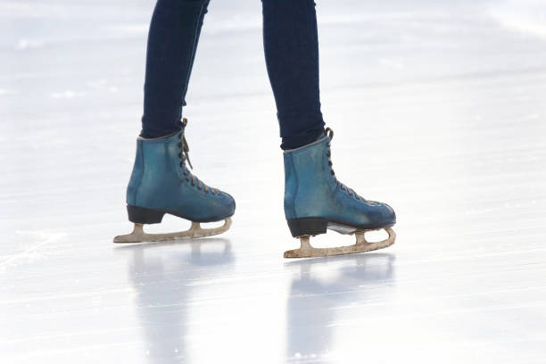 istock feet rolling on skates man on the ice rink 1053258156