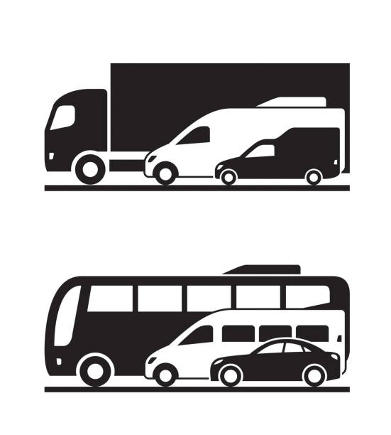 ilustrações, clipart, desenhos animados e ícones de transporte de carga e passageiro na estrada - sedan black luxury car
