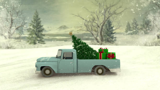 istock Retro Christmas Car in Snow 1053271446