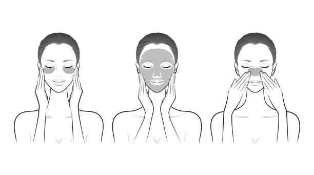 피부 관리를 하 고 여자의 그림 - cosmetics beauty treatment moisturizer spa treatment stock illustrations