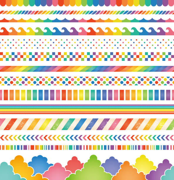 rainbow colored decorations. Set of rainbow colored decorations. rainbow borders stock illustrations
