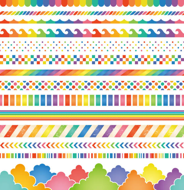 rainbow colored decorations. Set of rainbow colored decorations. colorful borders stock illustrations