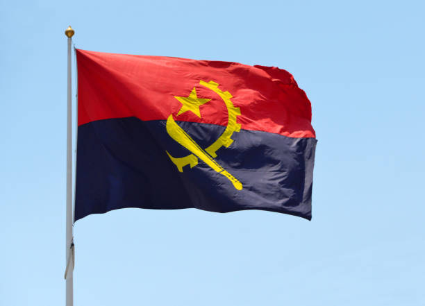 flag of angola in the wind (photo) - luanda, angola - angola imagens e fotografias de stock