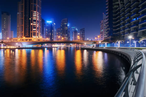 istock Beautiful view to Dubai Marina, UAE. Long exposure time lapse effect at night 1053287512