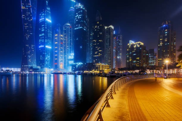 istock Beautiful view to Dubai Marina, UAE. Long exposure time lapse effect at night 1053287528