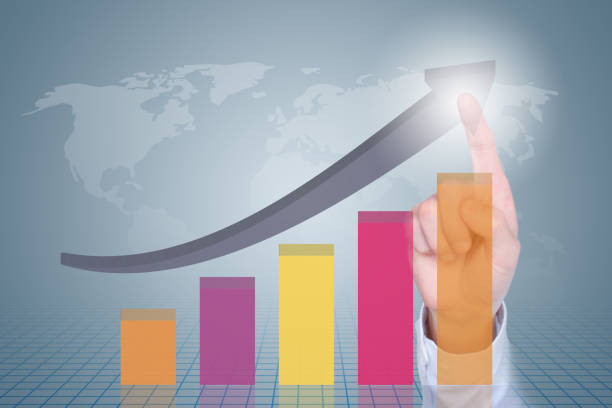 istock Finger to the growth chart on the virtual screen 1053287852