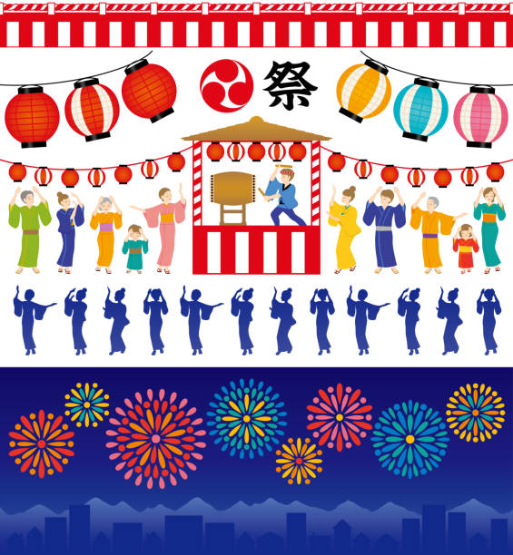 japanisches sommerfest. - street market illustrations stock-grafiken, -clipart, -cartoons und -symbole