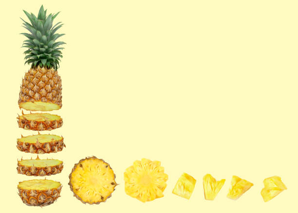 istock natural fresh fruit background of pineapple on yellow background 1053294476