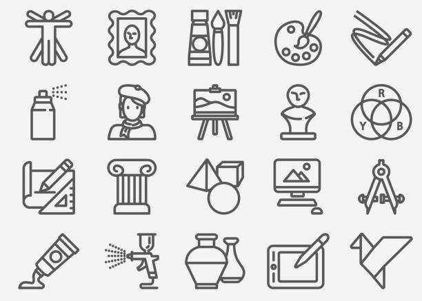Art and Education Line Icons Art and Education Line Icons beret stock illustrations