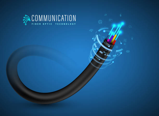 Fiber optic cable Fiber optic cable connecting concept for technology communication. Vector illustration for network conceptual. fiber stock illustrations