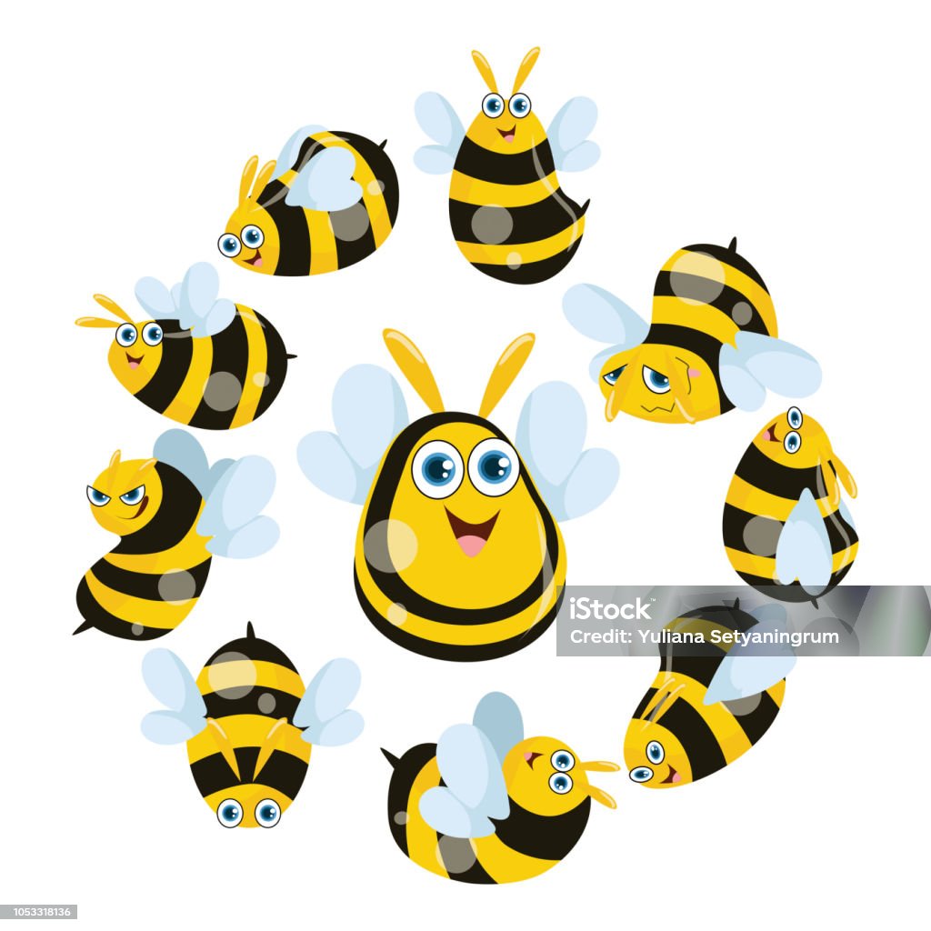 Cute And Adorable Chubby Honey Bee In Various Poses Cartoon Character Stock  Illustration - Download Image Now - iStock