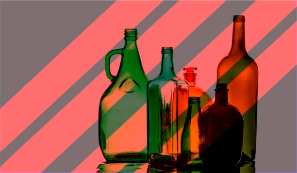 Background texture, pattern. Empty bottles. Recycling of household items, including glass,