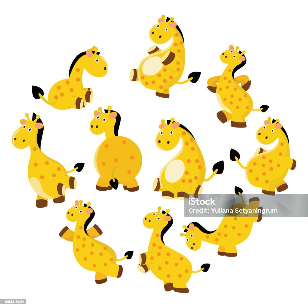 Cute And Adorable Little Yellow Giraffe In Various Poses Cartoon Character  Stock Illustration - Download Image Now - iStock