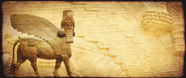 Grunge background with paper texture and lamassu