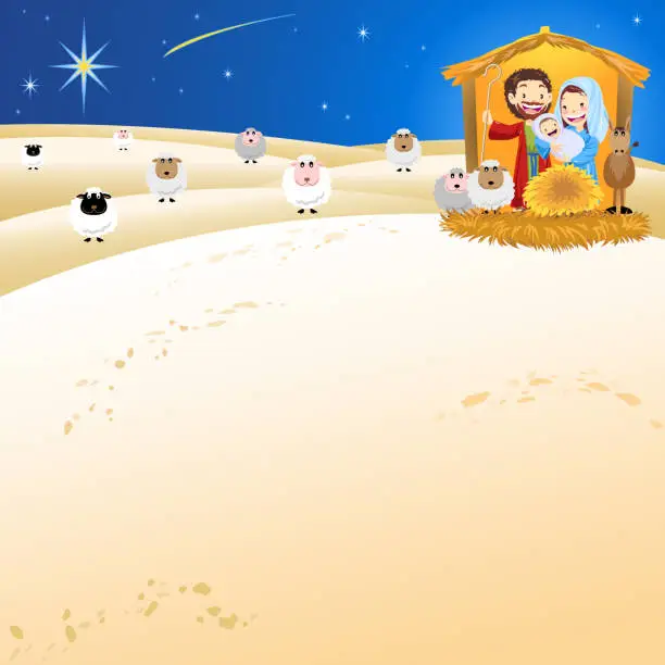 Vector illustration of Holy Family In Holy Night Background